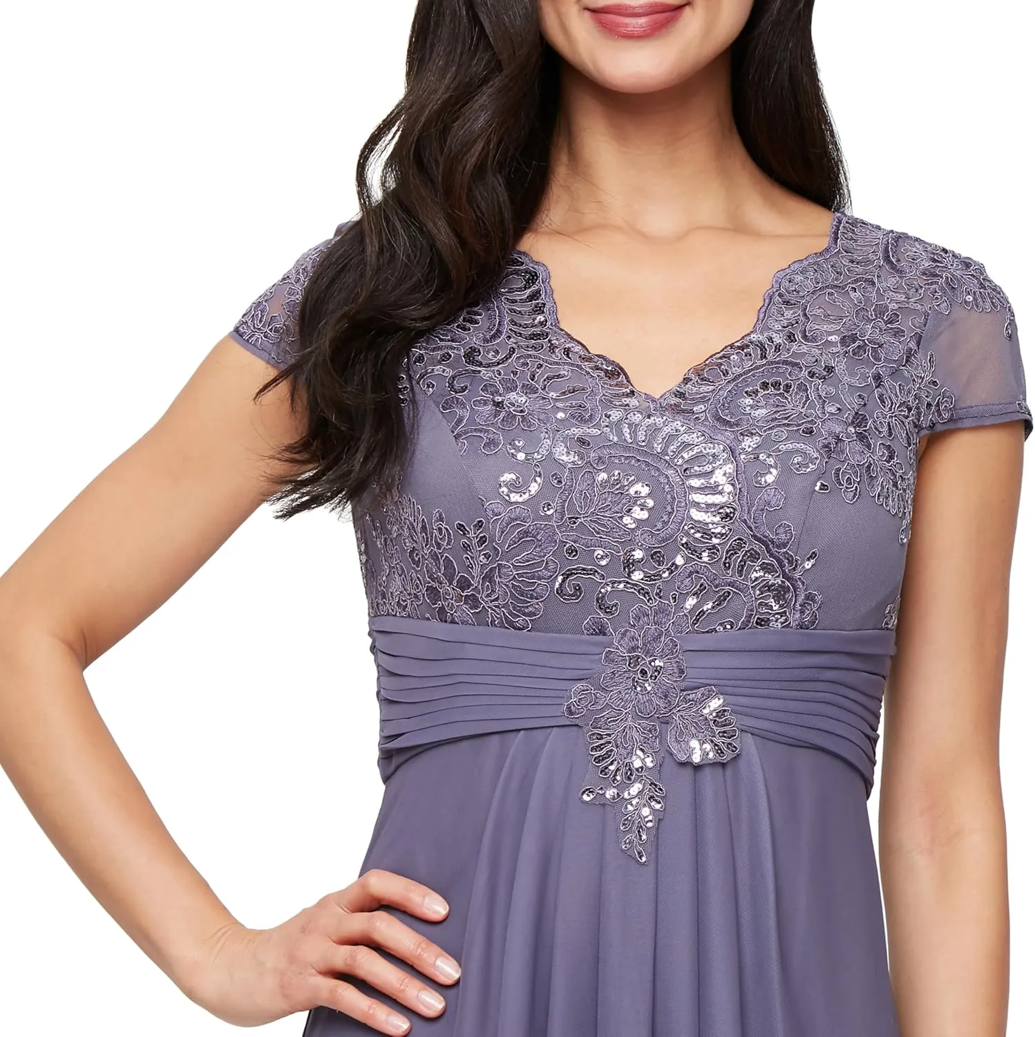 Alex Evenings Women's Stretch Sequin Bodice Empire Waist Long Gown, Formal Event Dress (Petite and Regular Sizes)