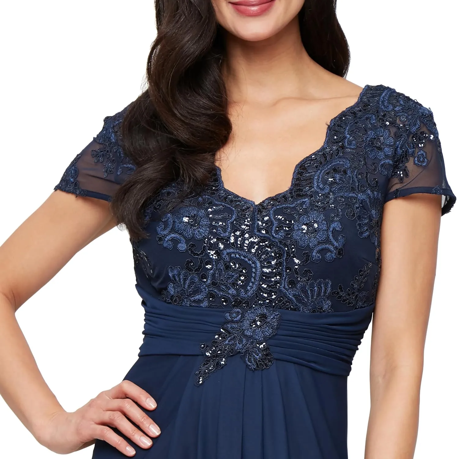 Alex Evenings Women's Stretch Sequin Bodice Empire Waist Long Gown, Formal Event Dress (Petite and Regular Sizes)