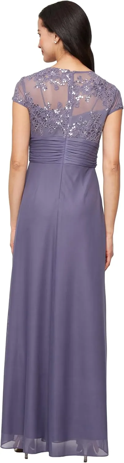 Alex Evenings Women's Stretch Sequin Bodice Empire Waist Long Gown, Formal Event Dress (Petite and Regular Sizes)