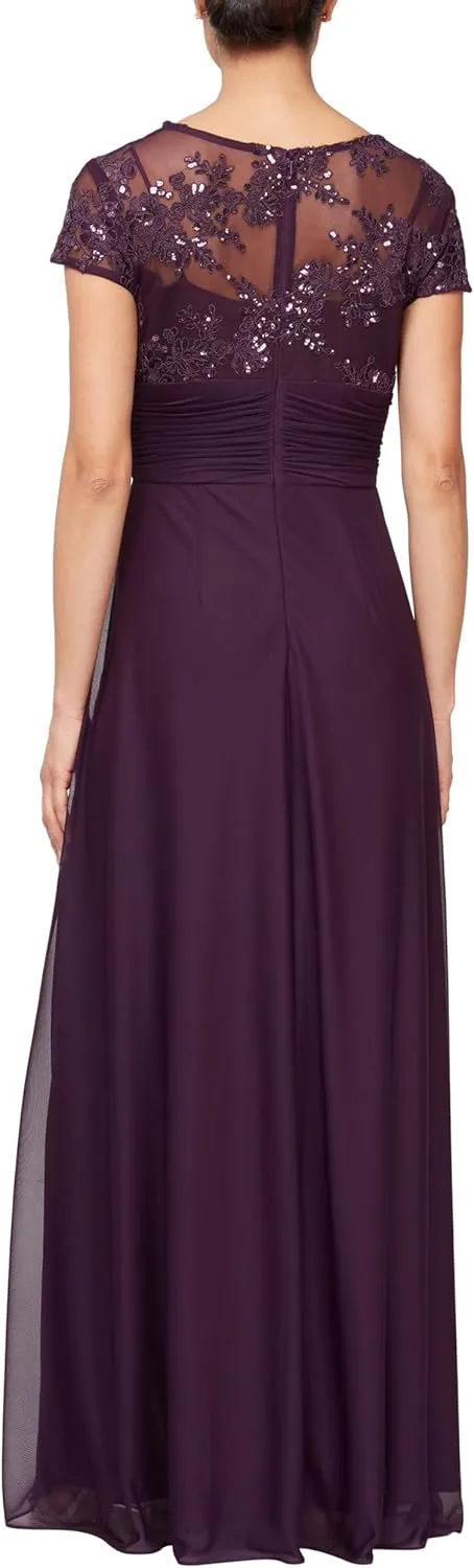 Alex Evenings Women's Stretch Sequin Bodice Empire Waist Long Gown, Formal Event Dress (Petite and Regular Sizes)