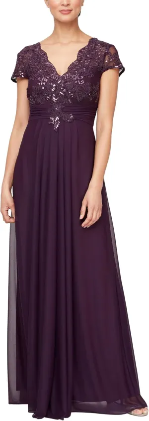 Alex Evenings Women's Stretch Sequin Bodice Empire Waist Long Gown, Formal Event Dress (Petite and Regular Sizes)