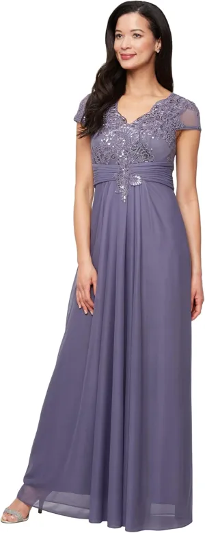 Alex Evenings Women's Stretch Sequin Bodice Empire Waist Long Gown, Formal Event Dress (Petite and Regular Sizes)