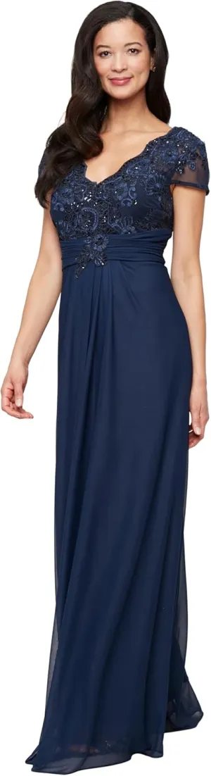 Alex Evenings Women's Stretch Sequin Bodice Empire Waist Long Gown, Formal Event Dress (Petite and Regular Sizes)