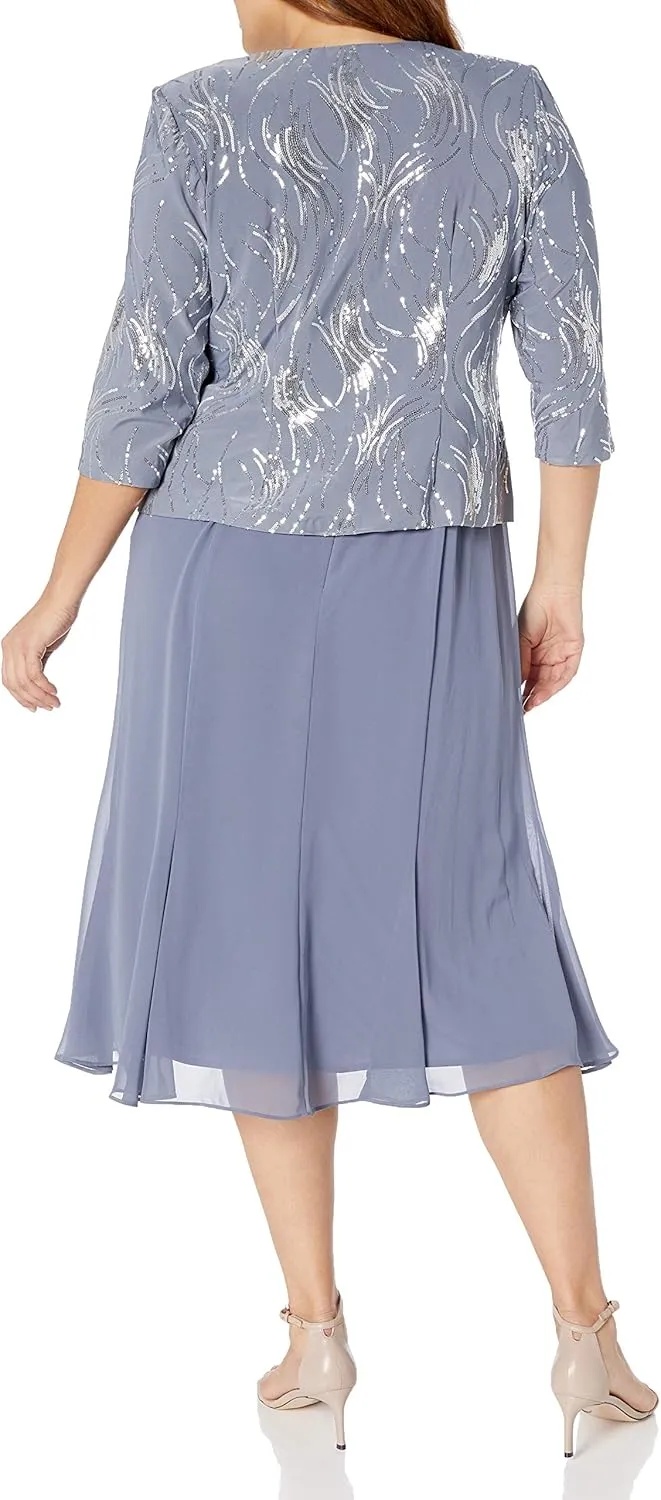 Alex Evenings Women's Tea Length Mother of The Bride Jacket Dress, Formal Events, Wedding Guest (Plus Size)