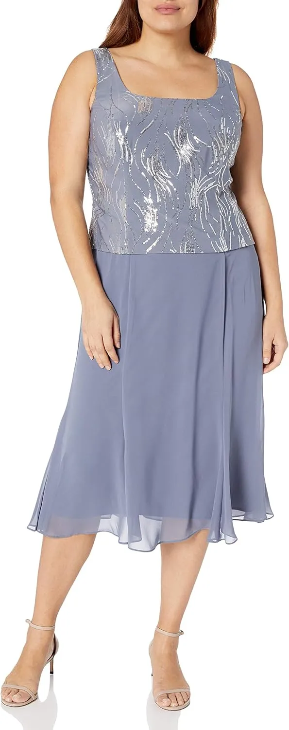 Alex Evenings Women's Tea Length Mother of The Bride Jacket Dress, Formal Events, Wedding Guest (Plus Size)