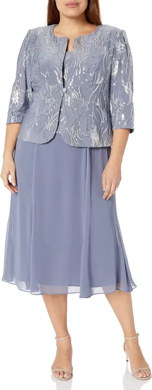 Alex Evenings Women's Tea Length Mother of The Bride Jacket Dress, Formal Events, Wedding Guest (Plus Size)