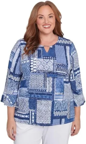 Alfred Dunner Women's Beaded Patchwork Top