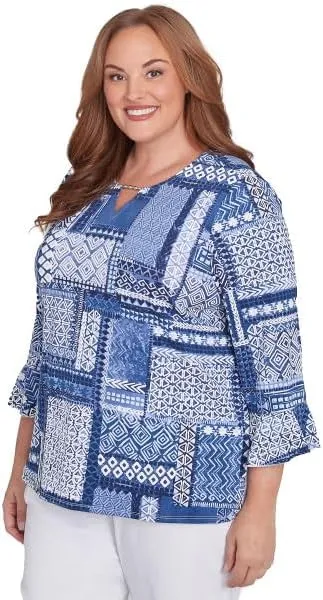 Alfred Dunner Women's Beaded Patchwork Top