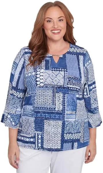 Alfred Dunner Women's Beaded Patchwork Top