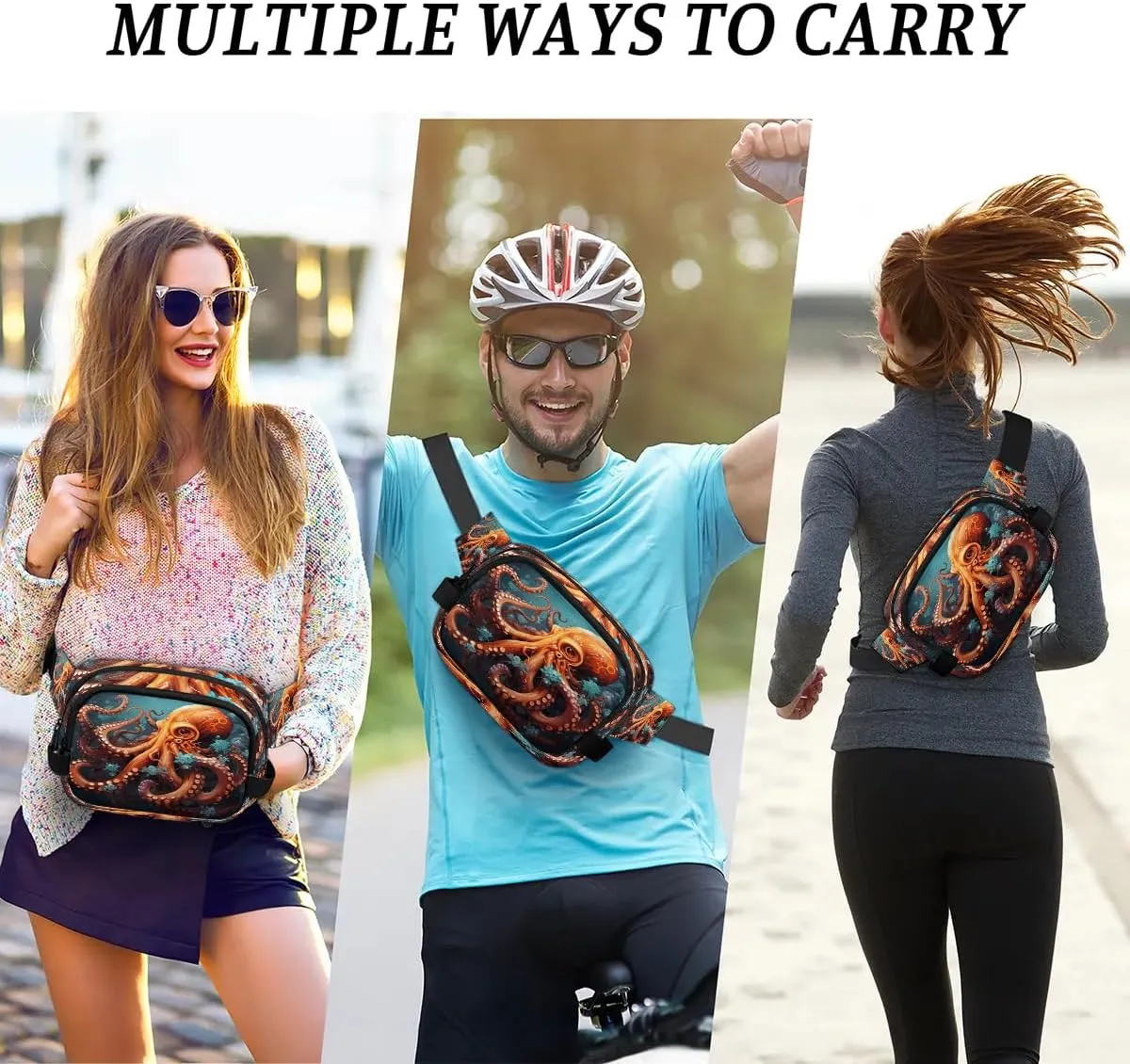 Algal Octopus Men's and Women's Waist Pack Crossbody Marine Life Octopus Waist Pack Running Strap, Adjustable Shoulder Strap - For Hiking and Running Exercise Fitness