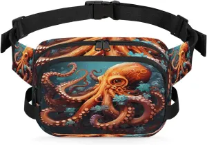 Algal Octopus Men's and Women's Waist Pack Crossbody Marine Life Octopus Waist Pack Running Strap, Adjustable Shoulder Strap - For Hiking and Running Exercise Fitness