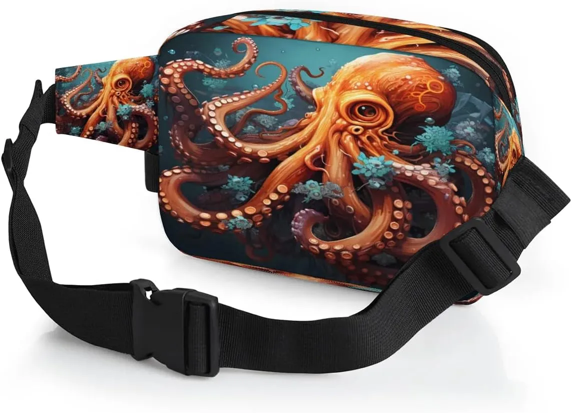 Algal Octopus Men's and Women's Waist Pack Crossbody Marine Life Octopus Waist Pack Running Strap, Adjustable Shoulder Strap - For Hiking and Running Exercise Fitness