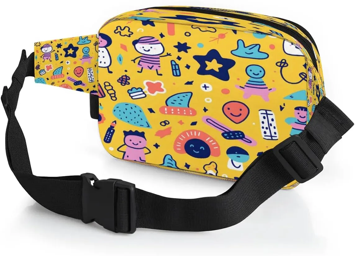 Aliens Stars Men's and Women's Waist Pack Crossbody Galaxy Graffiti Waist Pack Running Strap, Adjustable Shoulder Strap - For Hiking and Running Exercise Fitness