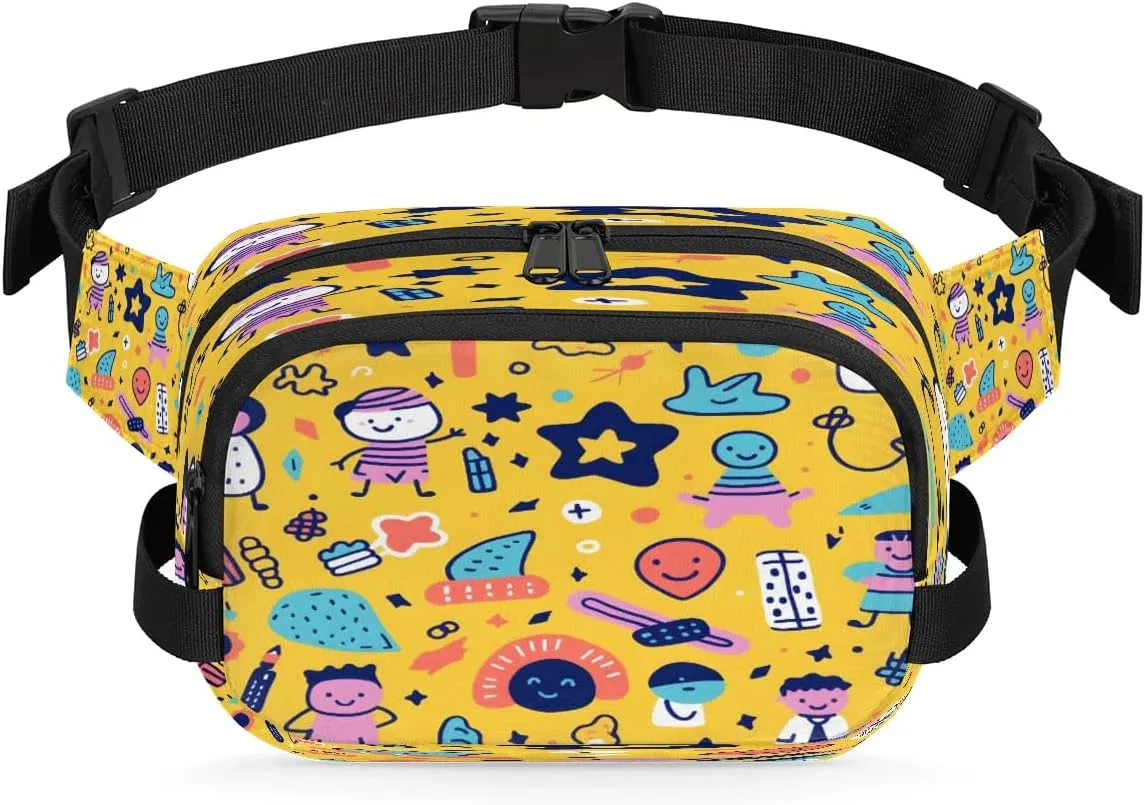 Aliens Stars Men's and Women's Waist Pack Crossbody Galaxy Graffiti Waist Pack Running Strap, Adjustable Shoulder Strap - For Hiking and Running Exercise Fitness