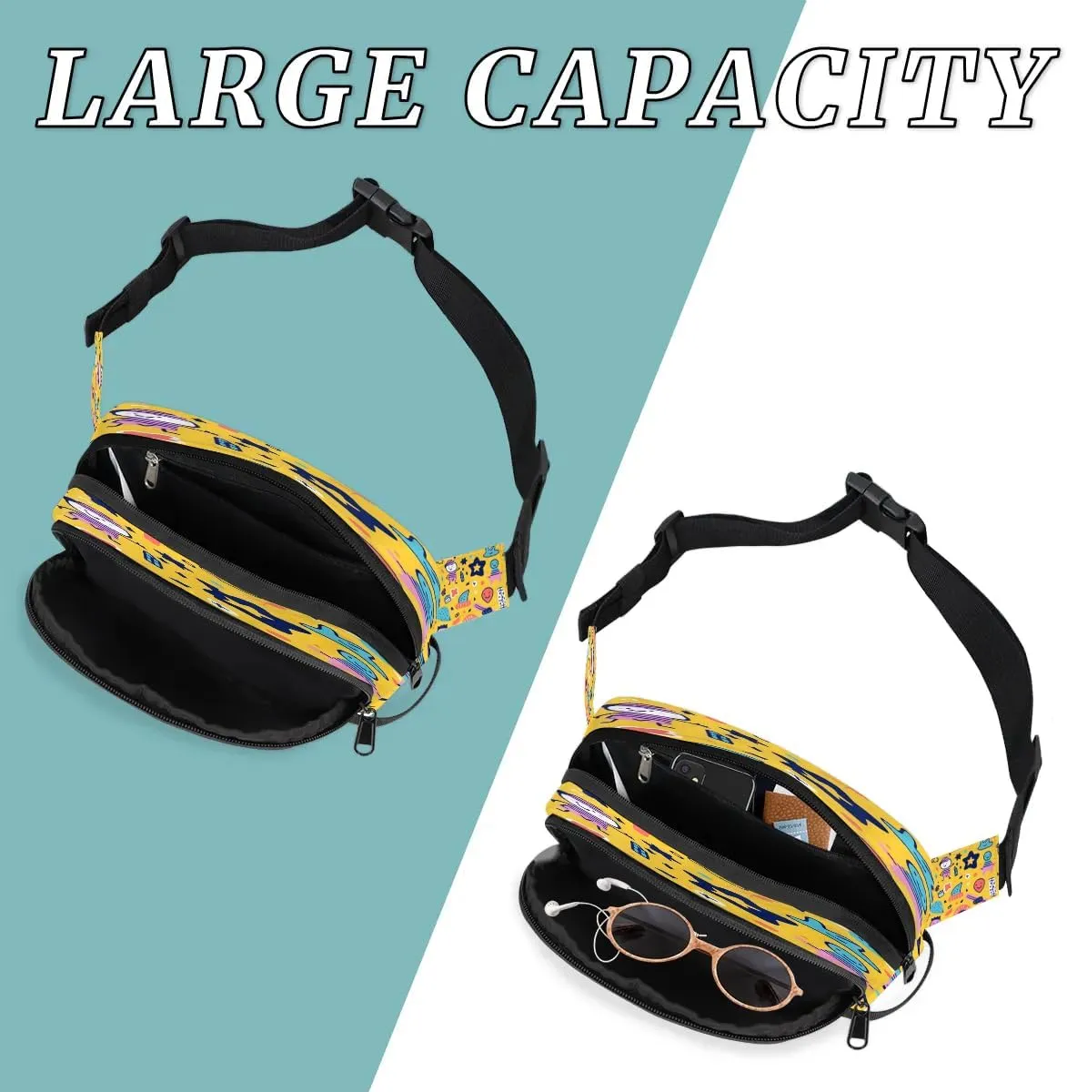 Aliens Stars Men's and Women's Waist Pack Crossbody Galaxy Graffiti Waist Pack Running Strap, Adjustable Shoulder Strap - For Hiking and Running Exercise Fitness