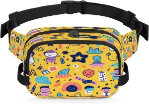 Aliens Stars Men's and Women's Waist Pack Crossbody Galaxy Graffiti Waist Pack Running Strap, Adjustable Shoulder Strap - For Hiking and Running Exercise Fitness