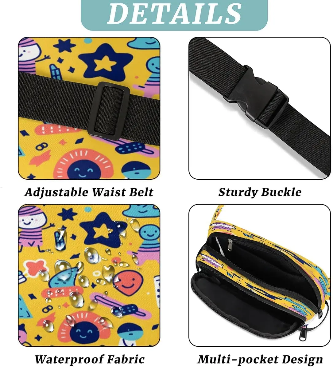 Aliens Stars Men's and Women's Waist Pack Crossbody Galaxy Graffiti Waist Pack Running Strap, Adjustable Shoulder Strap - For Hiking and Running Exercise Fitness
