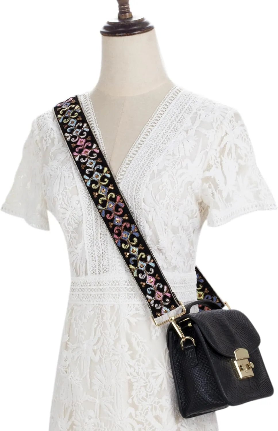 ALLZEDREAM Purse Strap Crossbody Replacement Handbag Shoulder Bag 2" Wide Adjustable Embroidered Lace Sequins