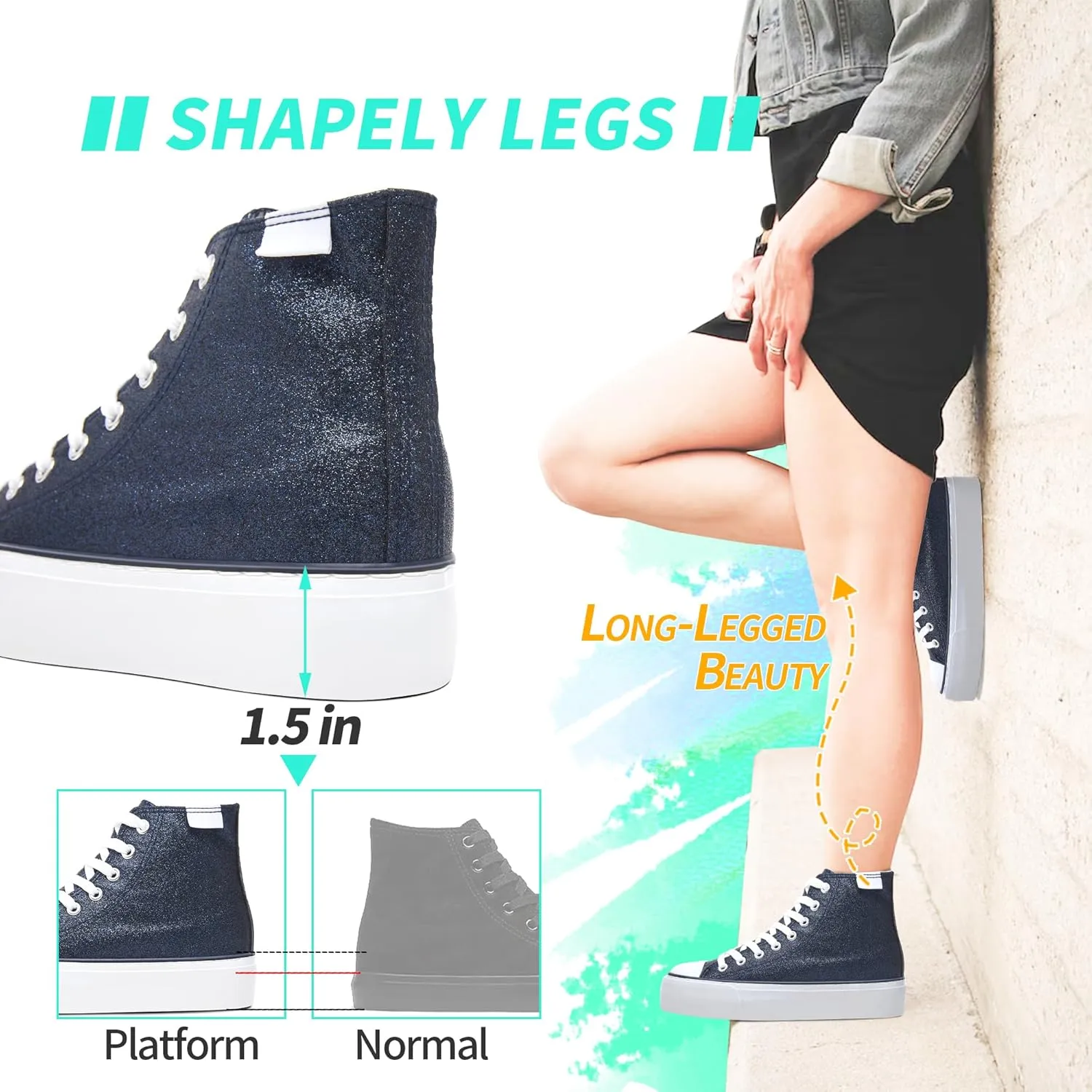 ALTOCIS Glitter Platform Fashion Sneakers,Sparkly Bling Mid Calf Sneaker for Women,Cute Comfortable Platform High Top Sneakers