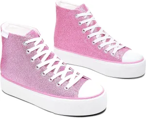 ALTOCIS Glitter Platform Fashion Sneakers,Sparkly Bling Mid Calf Sneaker for Women,Cute Comfortable Platform High Top Sneakers