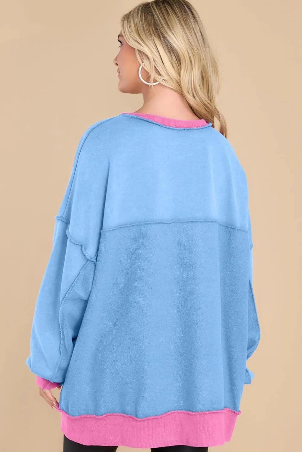AlvaQ Women's Oversized Sweatshirt Casual Long Sleeve Button Henley Neck Pullover Tunic Tops Outfits