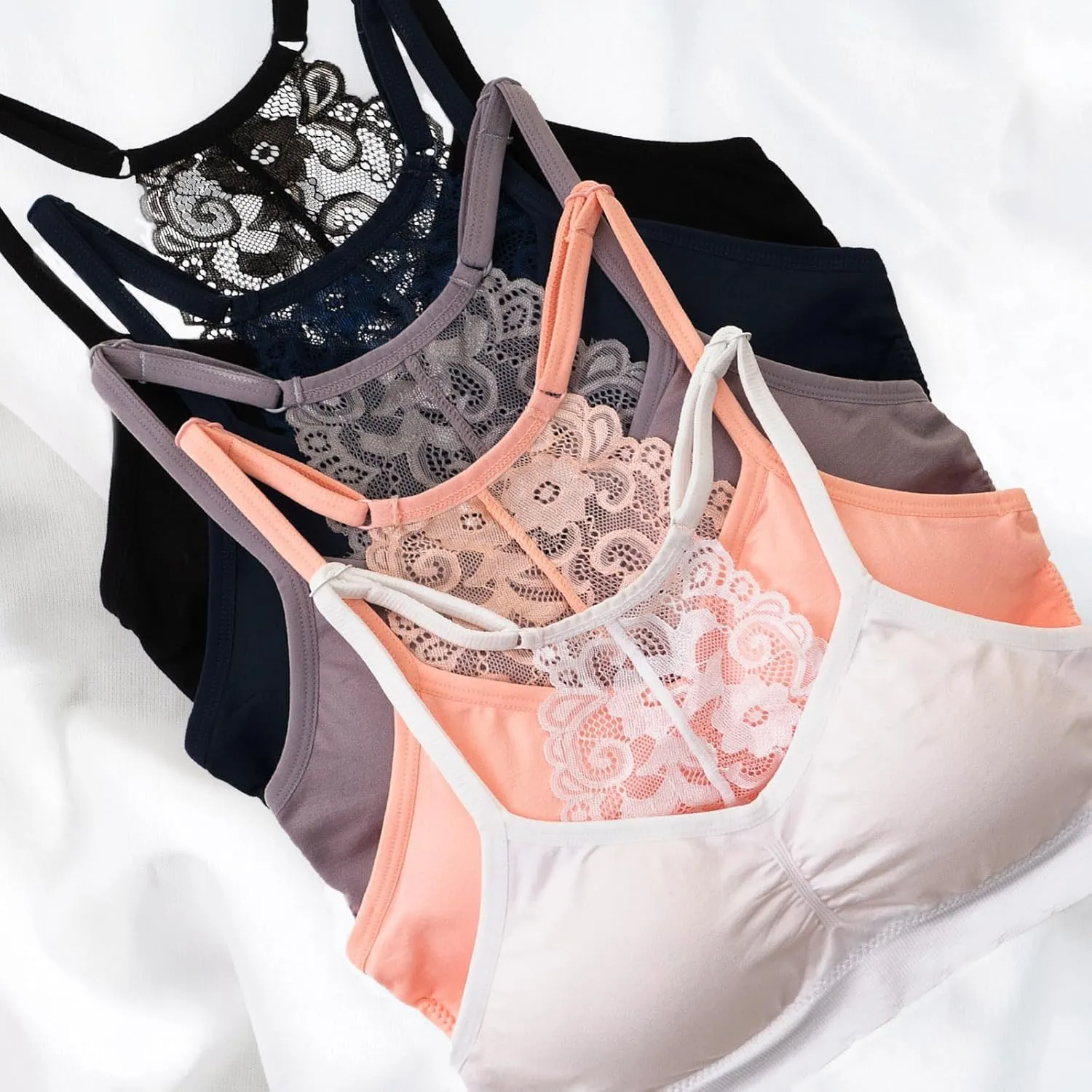 Alyce Intimates Seamless Womens Bra, Pack of 5- Lightly Padded Bra with Removable Cups- Wireless Racerback Bralette