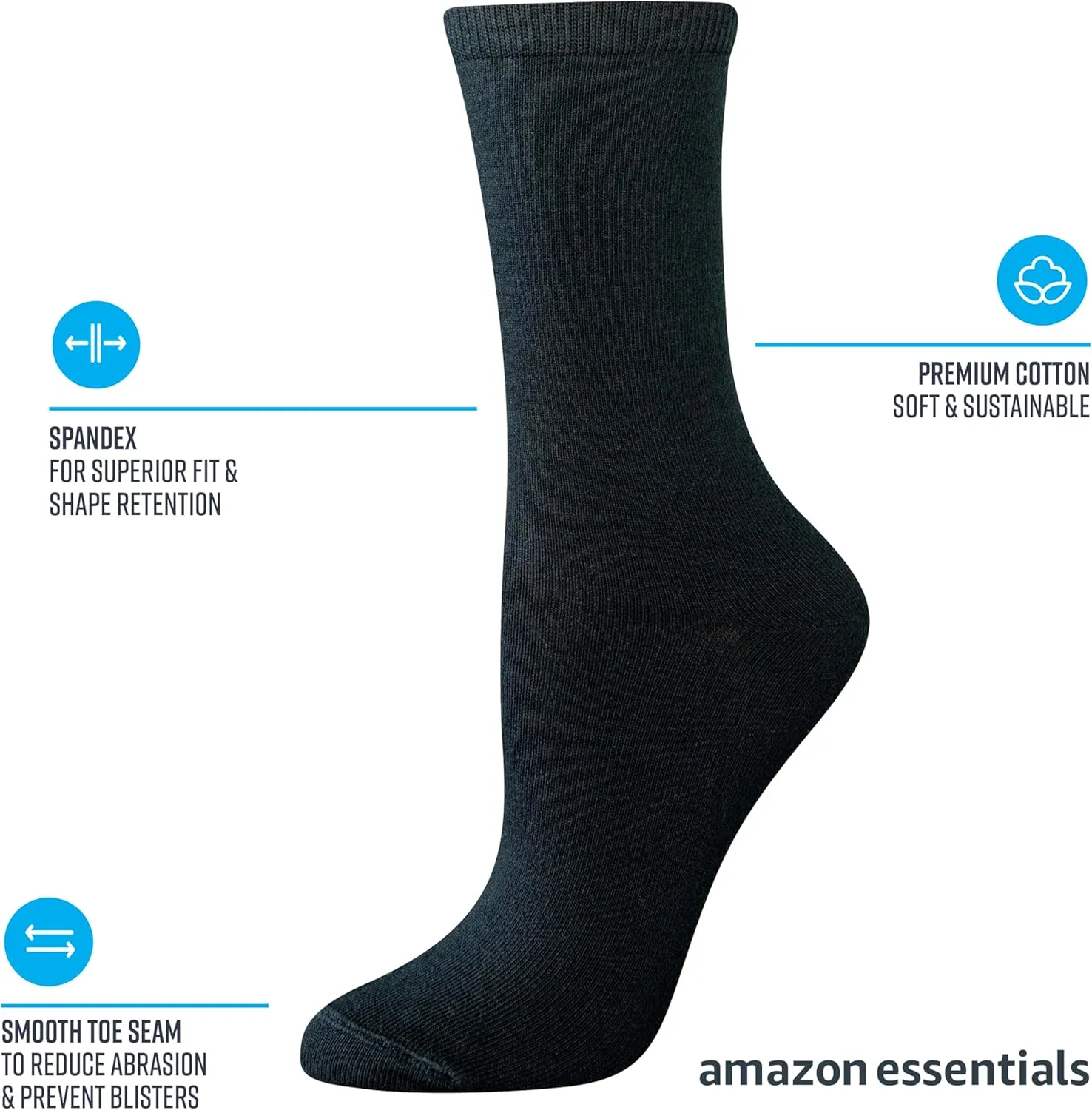 Amazon Essentials Women's Casual Crew Socks, 6 Pairs