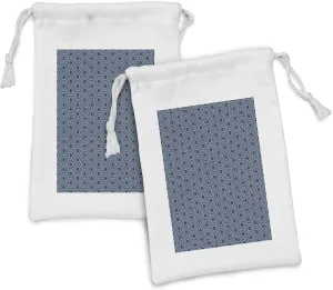 Ambesonne Geometric Fabric Pouch Set of 2, Continuing Print of Concentric Hexagons Ornamental Classic Details, Small Drawstring Bag for Toiletries Masks and Favors, 9" x 6", Night Blue and Eggshell