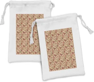 Ambesonne Nature Fabric Pouch Set of 2, Rowan Maple Birch Oak Branches Deciduous Forest Autumn Leaf Ornament with Words, Small Drawstring Bag for Toiletries Masks and Favors, 9" x 6", Multicolor