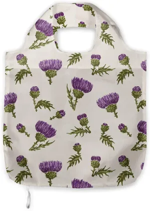 Ambesonne Purple and Yellow Portable Fabric Shopping Tote, Thistle Inflorescences Blossoming Wild Flowers Demonstration, Everyday Use Foldable and Study Grocery Market Bag, Ivory Violet Fern Green