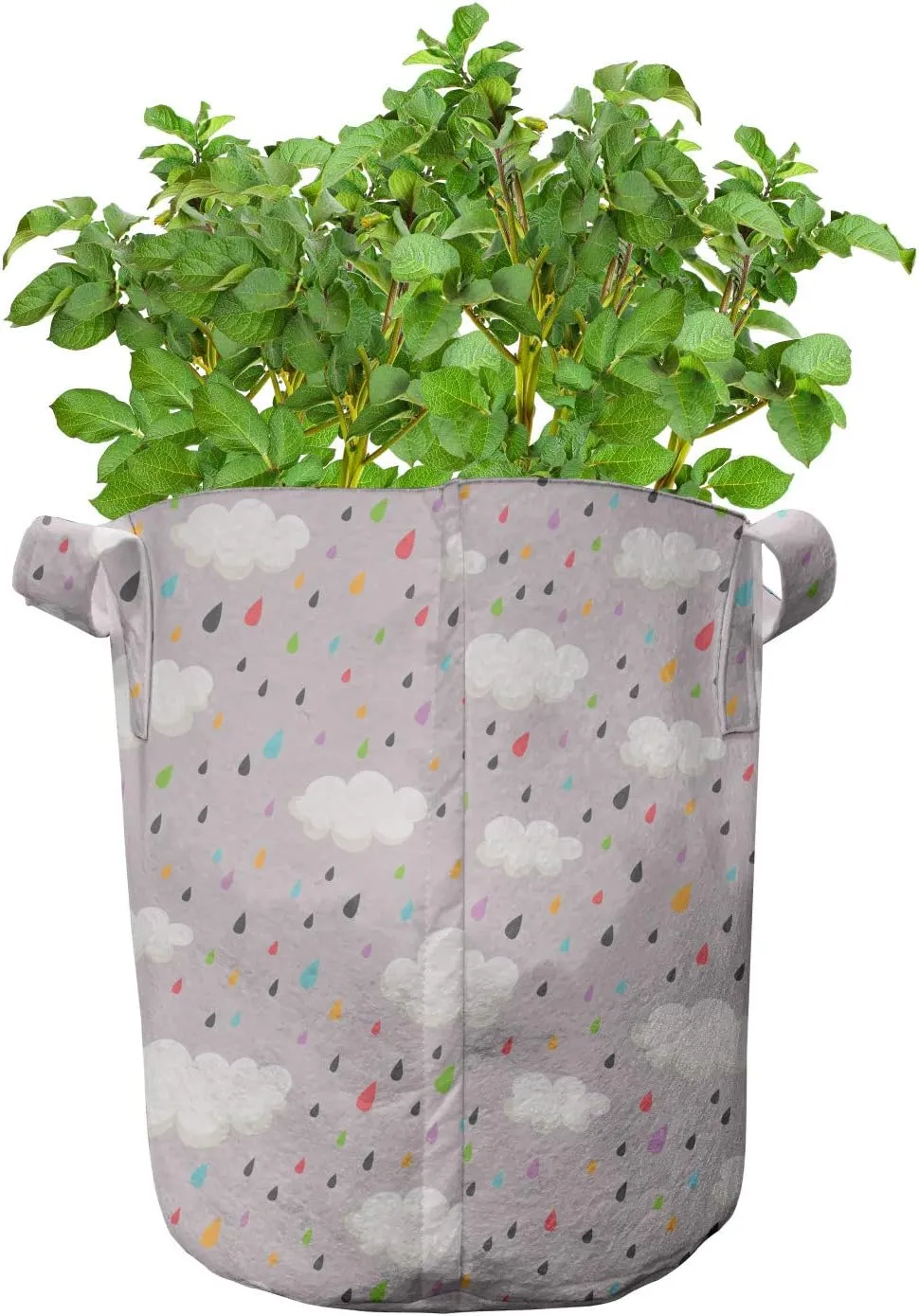 Ambesonne Rain Grow Bags 5-Pack, Colorful Tiny Droplets, Heavyduty Fabric Pots with Handles for Plants, 7 Gallon, Multicolor