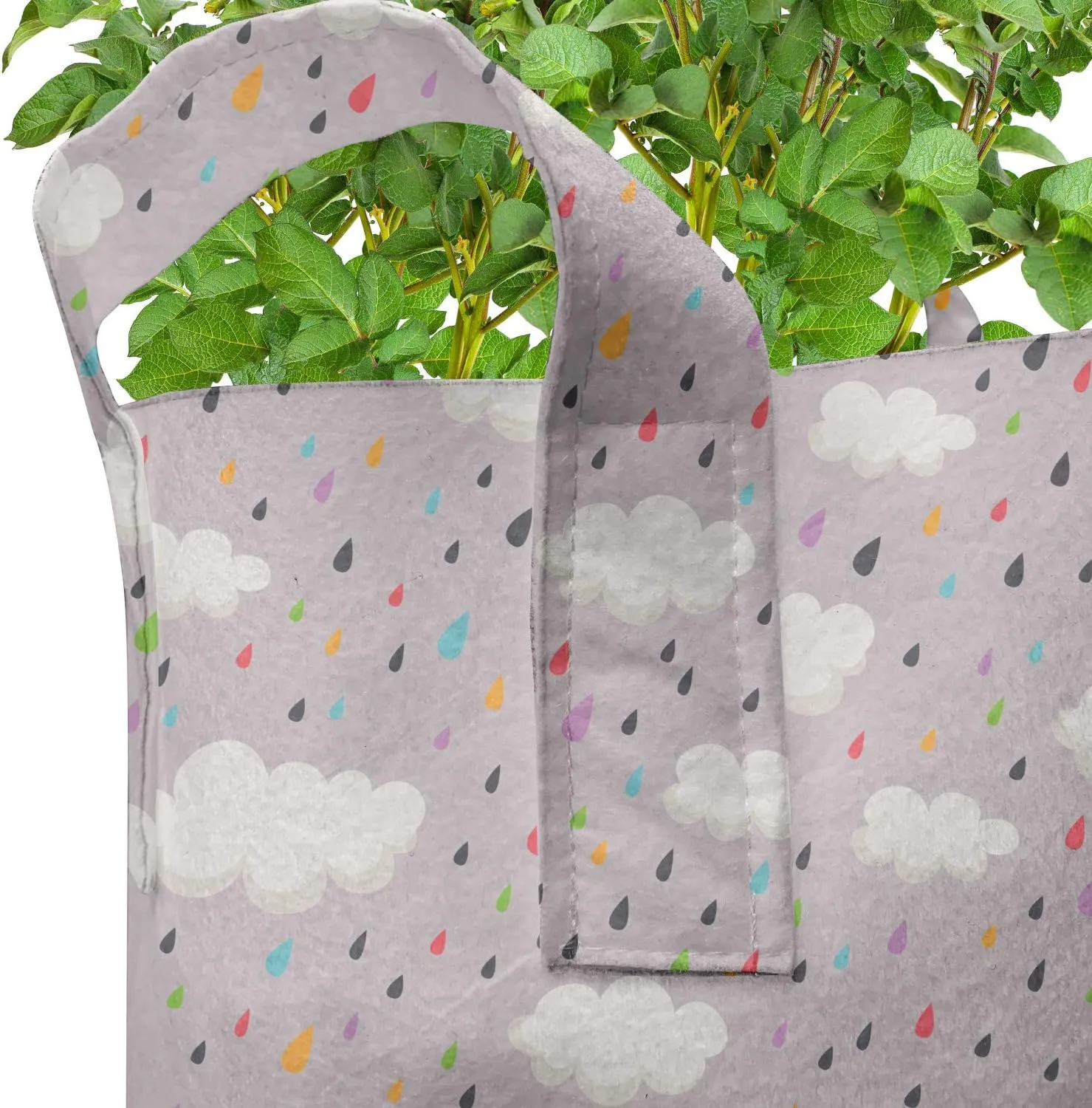 Ambesonne Rain Grow Bags 5-Pack, Colorful Tiny Droplets, Heavyduty Fabric Pots with Handles for Plants, 7 Gallon, Multicolor