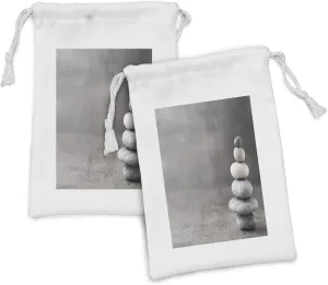 Ambesonne Rock Fabric Pouch Set of 2, 6 Stones Grouped Unevenly All Holding Still in Stability Theme Nature Illustration, Small Drawstring Bag for Toiletries Masks and Favors, 9" x 6", Multicolor