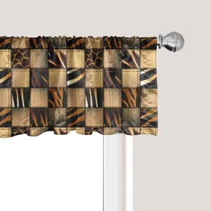Ambesonne Savannah Window Valance, Earthy Jeans Denim Inspired Patchwork in Giraffe and Zebra Design Art Print, Curtain Valance for Kitchen Bedroom Decor with Rod Pocket, 42" x 18", Black Brown
