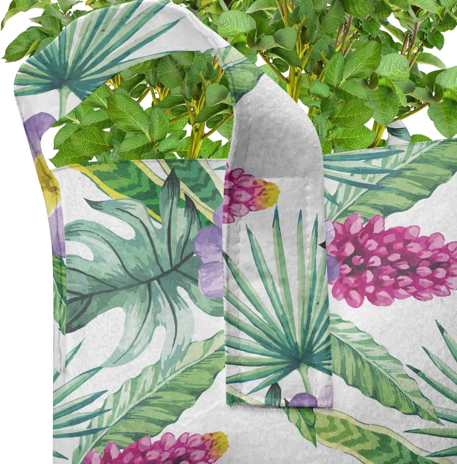 Ambesonne Watercolor Grow Bags 5-Pack, Refresh Tropical Flowers, Heavyduty Fabric Pots with Handles for Plants, Multicolor