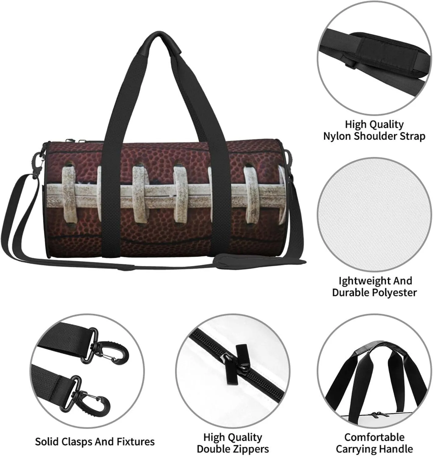 American Football Laces Sport Themed Fun Traditional Foldable Duffle Bag For Women - Workout Bag For Gym Men - Boy Gym Bag - Girls Small Weekender Duffel Bag - Packable Luggage Bag For Travel Sports
