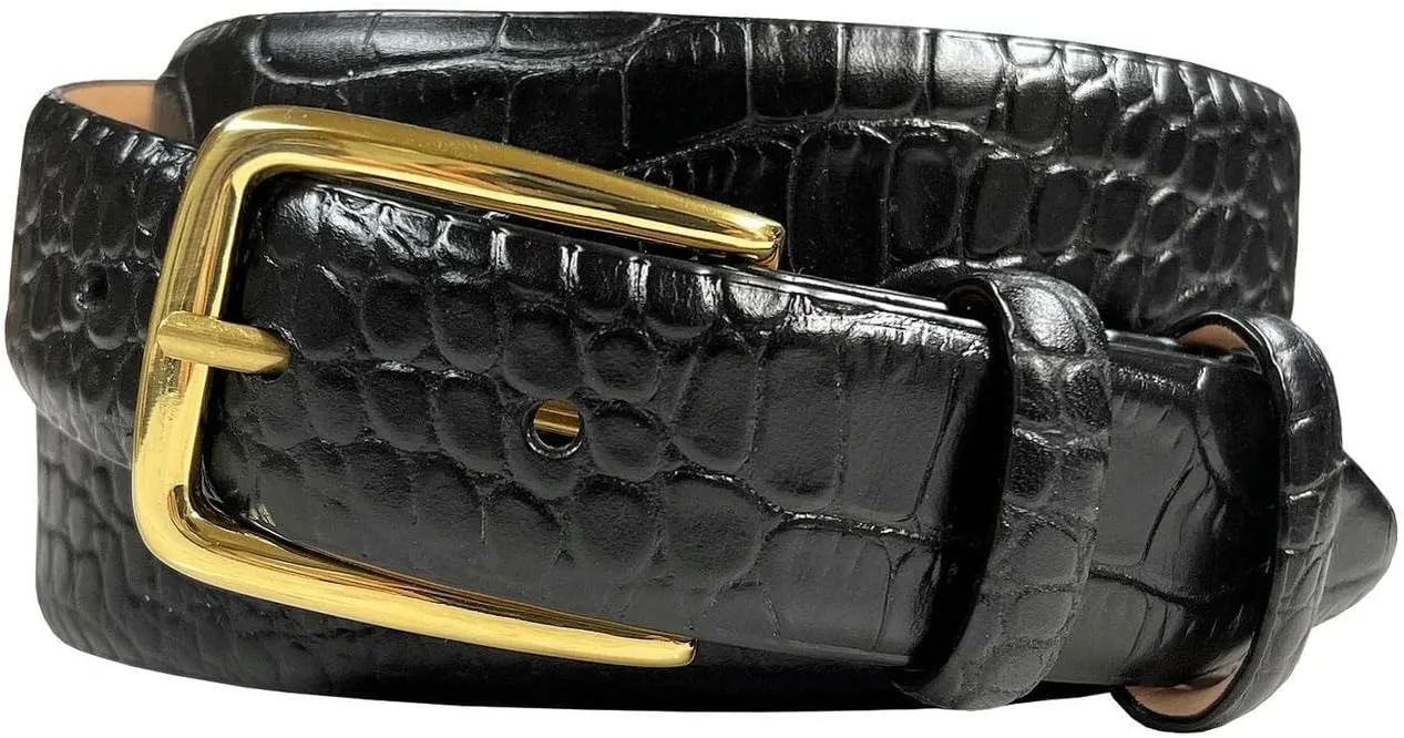 Andrew/Armando - Dress Belt Solid Brass Buckle (Gold & Silver) Genuine Full-Grain Cowhide Leather Belt 1-1/8"(30mm) Wide