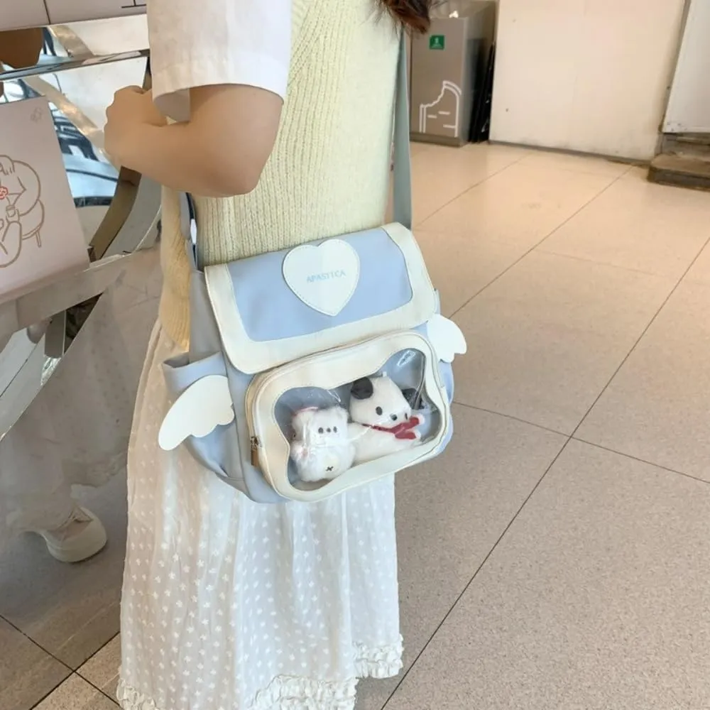 Angel Cat Ita Bag Single Shoulder Bag Crossbody Bag with Accessories 2 Doll Nylon Academy Handbag Anime JK Uniform Bag (Blue)