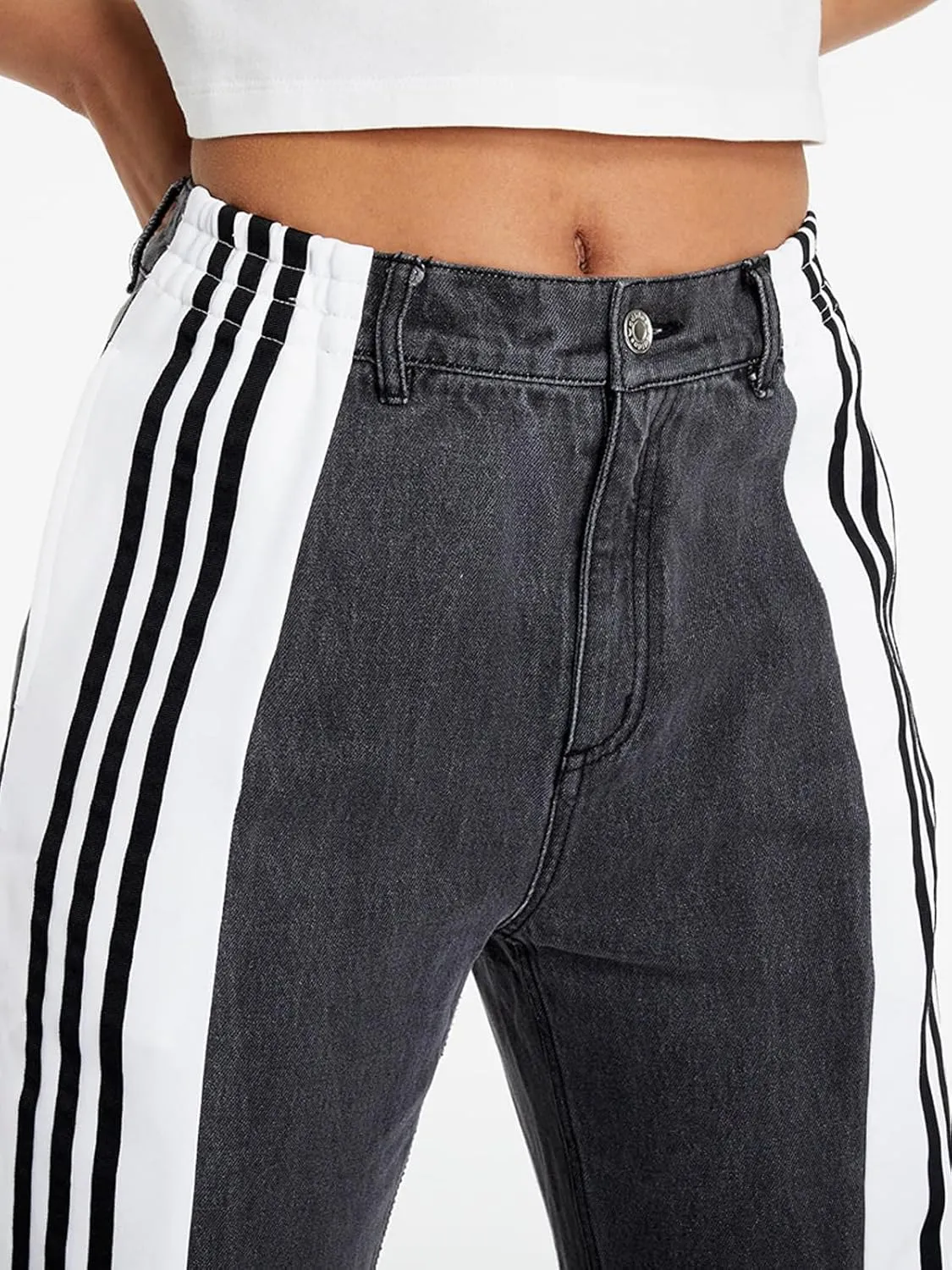 Angsuttc Womens Jeans with Patchwork Stripes High Waisted Stretchy Denim Color Block Straight Wide Leg Trendy Jean