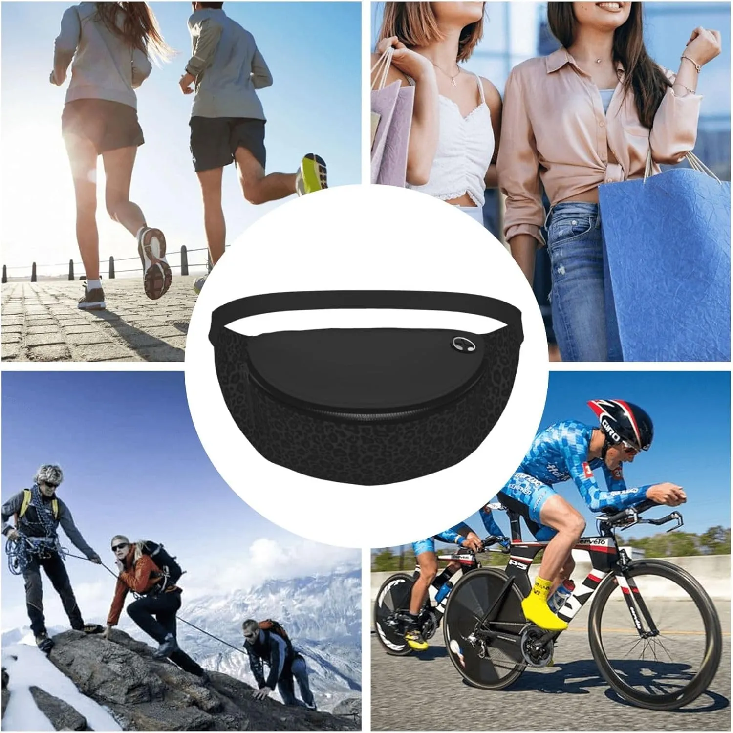 Animal Leopard Dark Fashion casual fanny pack waist bag men women adjustable belt waist bag for travel hiking cycling running festival carnival