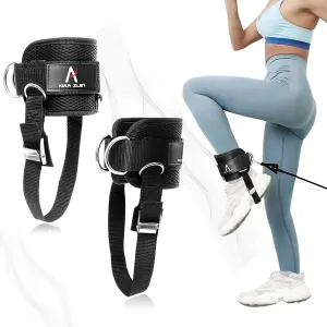 Ankle Straps for Cable Machines Pair,Adjustable Ankle Buckle Suitable for Men and Women, Abdominal MusclesLeg and Glute Abductors Strength Training, Ankle Strap Accessories with Rope, Black