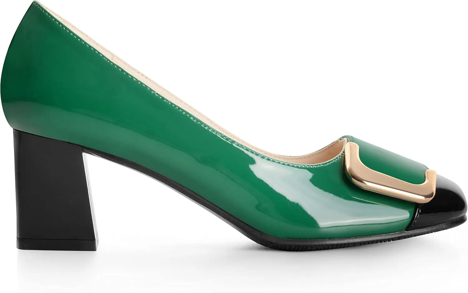 ANN CREEK Women's Pumps 'Angela' Shoes for Women Dressy Low Heel Rush Hour Office Shoes Two Tone Womens Pumps Square Toe 2.4 Inch Chunky Heel Slip On