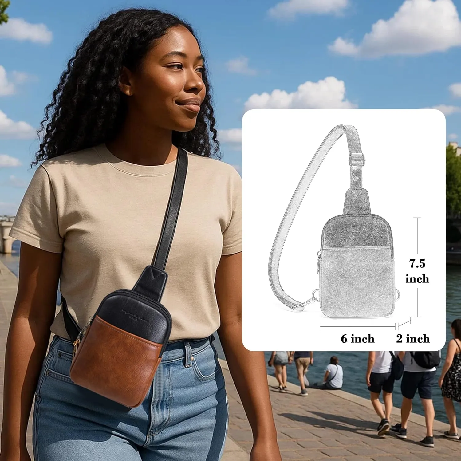 AOCINA INICAT Small Sling Bag Crossbody Vegan Leather Fanny Packs for Women Fashionable Chest Bag for Travel