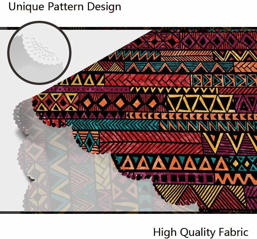 AOYEGO Ethnic Boho Tablecloth Round Table Cloth Stripe Patchwork Tablecloths 60 Inch Tribal Motifs for Dining Room, Party, Banquet Decor