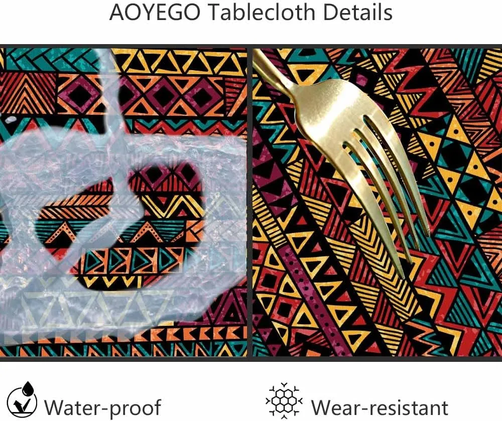 AOYEGO Ethnic Boho Tablecloth Round Table Cloth Stripe Patchwork Tablecloths 60 Inch Tribal Motifs for Dining Room, Party, Banquet Decor