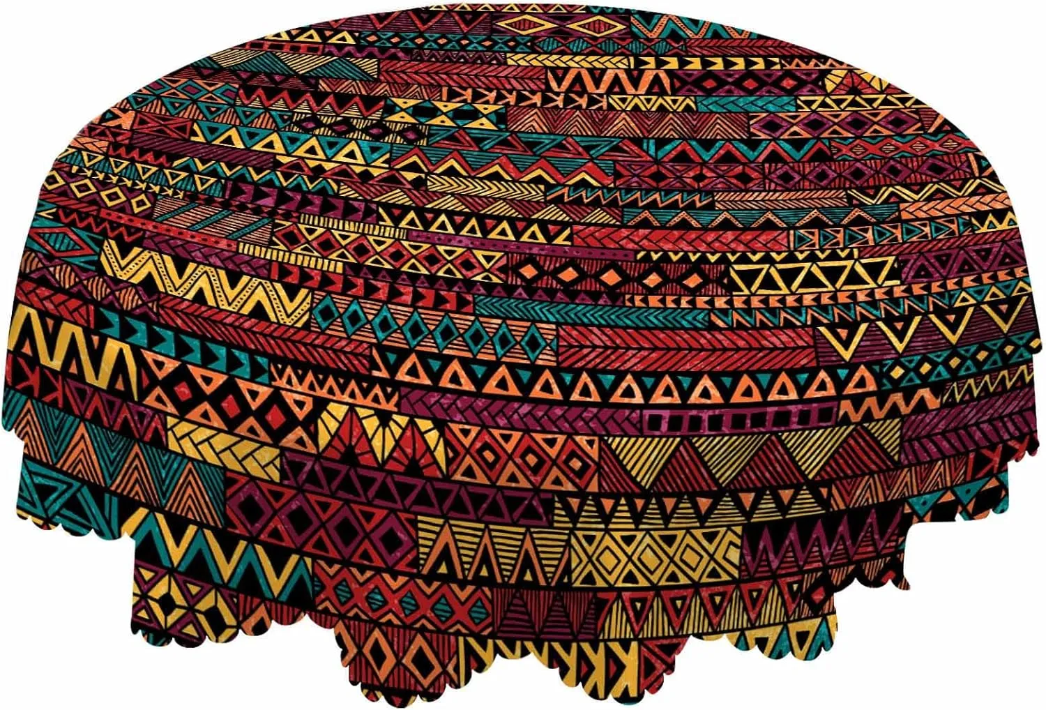 AOYEGO Ethnic Boho Tablecloth Round Table Cloth Stripe Patchwork Tablecloths 60 Inch Tribal Motifs for Dining Room, Party, Banquet Decor