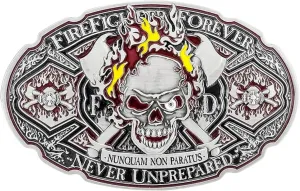 Armor Coin & Emblem - Firefighter Forever Belt Buckle | Custom Large Buckle for Men and Women | Honor the Brave Solid Metal Belt Fastener with Hand-rubbed Antique Finish