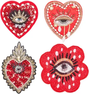 arricraft 4 Pcs 4 Styles Evil Eye Patches, Sewing on Beading Patches Felt Appliques Patch Decorative Clothes Patches Craft Accessories for Clothing Jeans Jackets Handbag Shoes Decoration