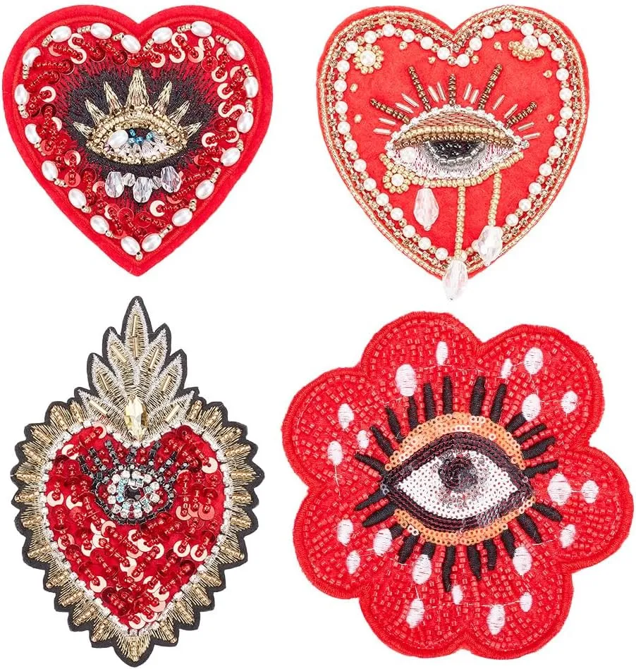 arricraft 4 Pcs 4 Styles Evil Eye Patches, Sewing on Beading Patches Felt Appliques Patch Decorative Clothes Patches Craft Accessories for Clothing Jeans Jackets Handbag Shoes Decoration