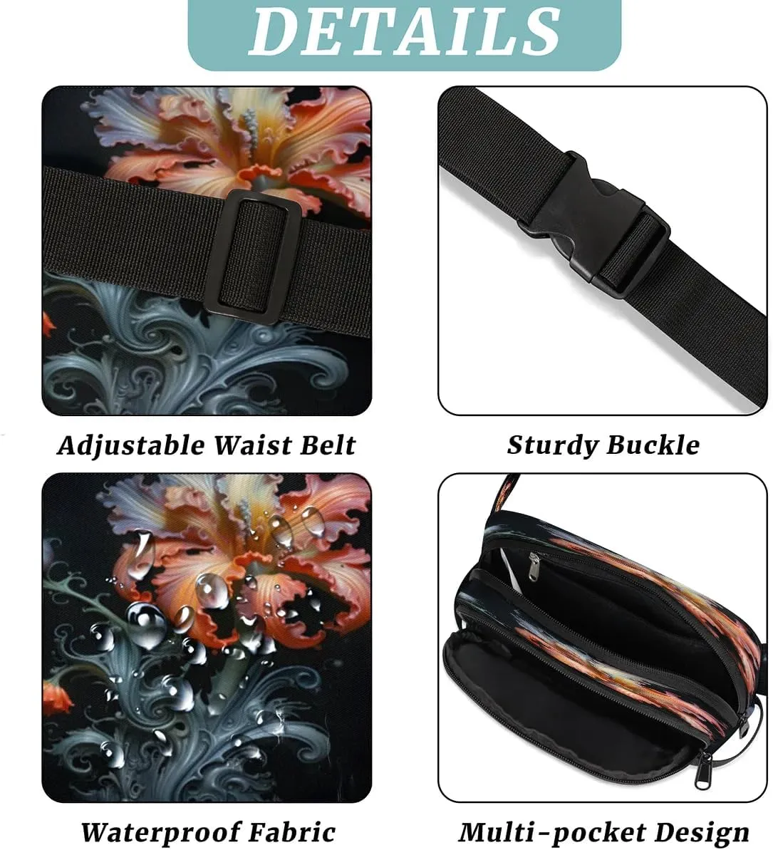 Art Sculpture Flower Men's and Women's Waist Pack Crossbody Abstract Art Flowers Waist Pack Running Strap, Adjustable Shoulder Strap - For Hiking and Running Exercise Fitness